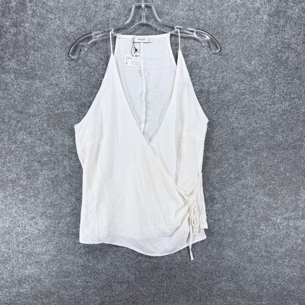 Mango Suit Women's US M White Wrap Camisole Tank Top Tie Side Sleeveless Stain